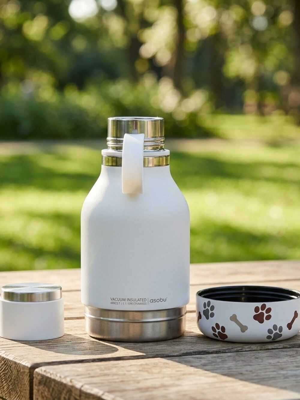 Stainless Steel Insulated Travel Water Bottle 33 Oz with Attached Pet Bowl Black